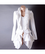 White Victorian Steampunk Ruffle Shirtwaist Bustle Tailcoat Vest Top SMLXL2XL - $49.99
