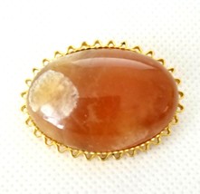 Vintage Oval Natural Amber Colored Gemstone Gold Tone Brooch Pin - $26.00