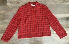 VTG Halmode Petites Red Plaid Zip Up Long Sleeved Collared Zip Sweater J... - £20.36 GBP