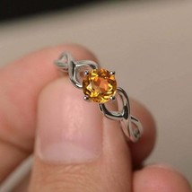925 Sterling silver Yellow Citrine Engagemente Statement Handmade Ring Size 7.5 - £64.29 GBP