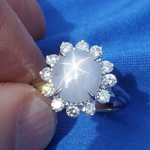 Earth mined Star Sapphire Diamond Deco Engagement Ring Diana Style Solitaire Item image 5