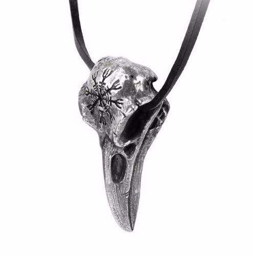 Alchemy Gothic Helm of Awe Ravenskull Odin Pendant Leather Raven Skull P687 NWT - $37.95