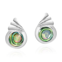 Ornamental Ocean Waves Rainbow Abalone Inlay Sterling Silver Post Earrings - £13.30 GBP