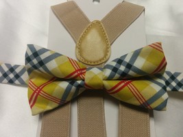 TAN PLAID BOWTIE or suspenders- Men, Boy&#39;s, Toddler, Big and Tall, tan, ... - $10.00