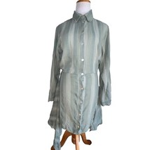 Zara Zoe Shirt Dress Sage Green Striped Cotton Linen Blend Tie Front But... - $13.50