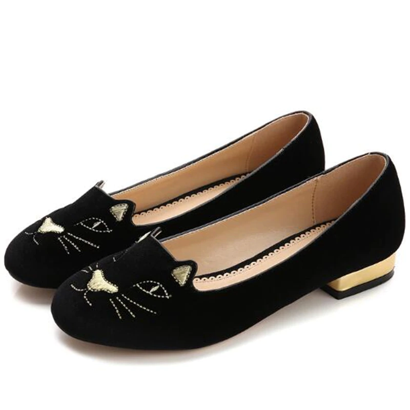 Pay Link Cute Cat Design Women Flats Round Toe Flat Shoes Woman Loafers Black Bl - £186.14 GBP