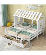 Twin Size House Platform Beds with Two Drawers for Boy and Girl Shared B... - £510.35 GBP