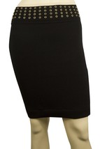 Black Elasticated Knit Mini Skirt w. Rivets at the Waist or Hemline Beig... - $84.15