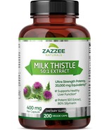 Zazzee Organic Milk Thistle 50:1 Extract, 20,000 mg Strength, 200 Vegan - $55.34 CAD