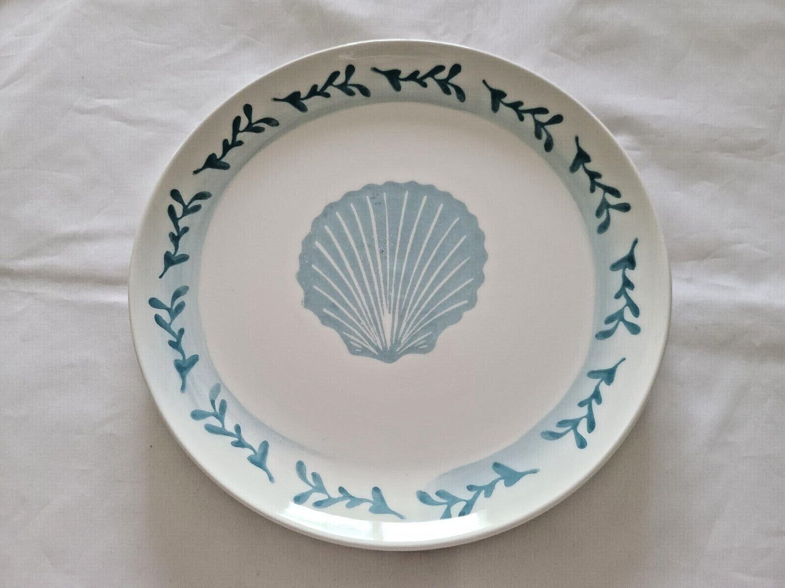 Primary image for Tag Earthenware Seashell Appetizer Plate Hors d'oeuvres Dish Blue and White