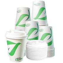 10oz Disposable Biodegradable White Paper Coffee Cups with White Dome Lids 100pc - £31.27 GBP