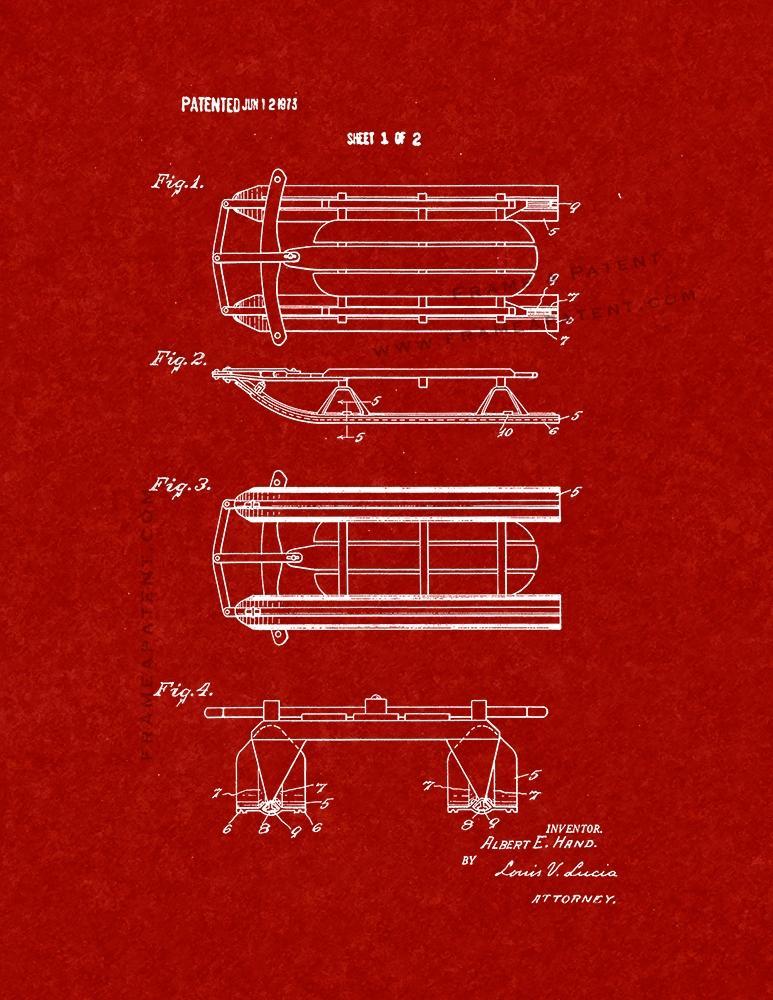 Sled Ski Patent Print - Burgundy Red