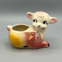 Vintage 1950s Shawnee 5&quot; Ceramic Baby Lamb/Sheep Planter Pink &amp; Yellow - £19.75 GBP