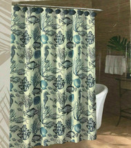 Caribbean Joe Deep Sea Coastal Fabric Shower Curtain and 12 Shell Hooks Seahorse - £32.29 GBP