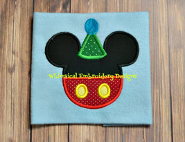 Mickey with Birthday Hat Applique Machine Embroidery Design - £3.14 GBP