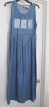 Erica &amp; Co Blue Wash Denim Jumper Dress Longer Length Floral Embroidered S - £21.59 GBP