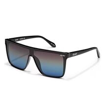 Quay Australia Nightfall Medium Shield Sunglasses Black Blue Polarized 49MM - $70.69