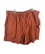 Ava &amp; Viv Shorts 2X Brown Orange Stretch Pockets Linen Blend Boho Coasta... - $59.71 CAD