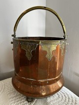 Vintage French Copper and Brass Footed Bucket Pail Planter with Handle - £237.86 GBP