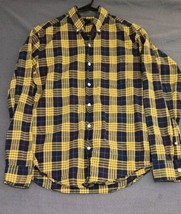 J Crew Tartan Plaid Button Down Shirt Men’s Small Yellow Navy Summer Long Sleeve - £15.68 GBP