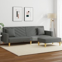 2-Seater Sofa Bed with Pillows and Footstool Dark Gray Fabric - $10,364.43 MXN