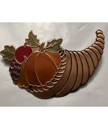 Enamel Copper Cornucopia Brooch Horn Plenty Harvest Thanksgiving Pumpkin... - $17.25 CAD