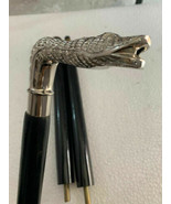 Wooden Walking Cane Stick Antique Brass Designer Snake Handle Vintage Vi... - £31.58 GBP