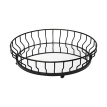 20&quot; Matte Black Wavy Metal With Mirrored Glass Bottom Round Tray - £131.51 GBP