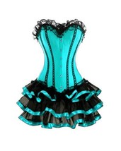 Baby Blue Satin Black Tutu Skirt Gothic Halloween Costume Overbust Corset Dress - £59.80 GBP