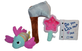 Bark Box Dog Toy Fish Magic Wand Axe paper  crinkle squeak  4pc set - £10.72 GBP