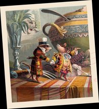 POSTER WALL ART: Fancy Dressed Rats/Mice Chat at Dining Table Feast whil... - £67.93 GBP