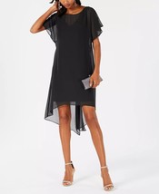 Adrianna Papell Chiffon-Overlay A-Line Dress Black Size L $99 - £38.15 GBP