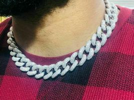 Mens Miami Cuban Link Chain Cluster Choker Necklace 14K White Gold Over ... - $307.79