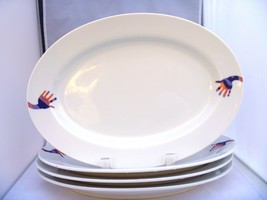 MIKASA Porcelain 4  WHITE 13” OVAL SERVICE PLATTERS DECORATED FUNKY HANDS - £29.45 GBP