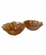 Iridescent Amber Carnival Glass Bowls Textured Leaf Design Vintage Lot O... - £21.08 GBP