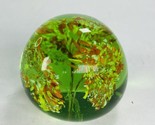 Vintage Rounded Green Glass Paperweight  2.25&quot; High x 2.5&quot; Wide With Flo... - £35.25 GBP