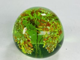 Vintage Rounded Green Glass Paperweight  2.25&quot; High x 2.5&quot; Wide With Flo... - £35.30 GBP