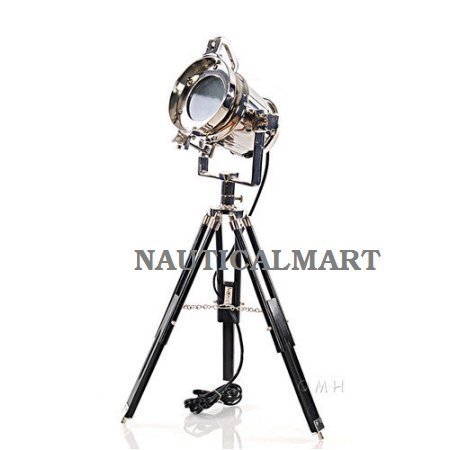 Marine Nickel Finish 29&#39;&#39; Wooden Tripod Floor Lamp For Living Room By Na... - $137.61