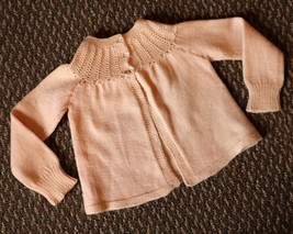 Cute Vintage Hand Knit Baby Sweater Light Pink Clear Buttons About Sz 3-6m - £12.52 GBP
