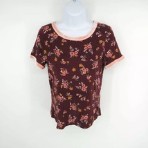 Ultra Flirt Floral Print T-Shirt Small Burgundy &amp; Pink NWT - £7.43 GBP