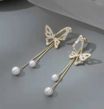 Pearl Korea and South Korea long temperament butterfly tassel earrings w... - £15.69 GBP