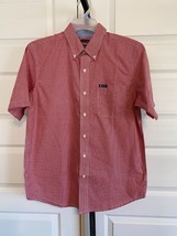 Chaps Medium Cotton Blend Poplin Short Sleeve Small Red &amp; Whits Checked ... - $16.82