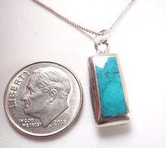 Blue Green Turquoise and Mother of Pearl 925 Sterling Silver Bar Shape Pendant - £10.78 GBP