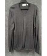 Calvin Klein Sweater Mens Large Gray V-Neck Extra Fine Merino Wool Light... - £19.54 GBP