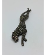 Vintage Sterling Silver 925 Ruby Marcasite Cheetah Cat Brooch - £78.46 GBP