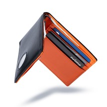 Mens Wallet w/ AirTag Holder, Slim Genuine Leather Bifold AirTag (Black/Orange) - $25.23