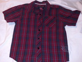 TONY HAWK Boys Button Down Dress Shirt Sz M 5/6 Red Grey Blue Plaid Top Collar - £5.48 GBP