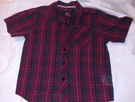 TONY HAWK Boys Button Down Dress Shirt Sz M 5/6 Red Grey Blue Plaid Top Collar - $6.97