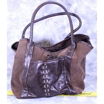 Suede Handbag Stitched Detail Cinch Closure Lined Purse - £9.16 GBP