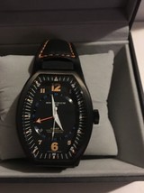 Montres De Luxe Mens GMT Estremo Black orange Tonneau Leather Watch NEW - £316.27 GBP